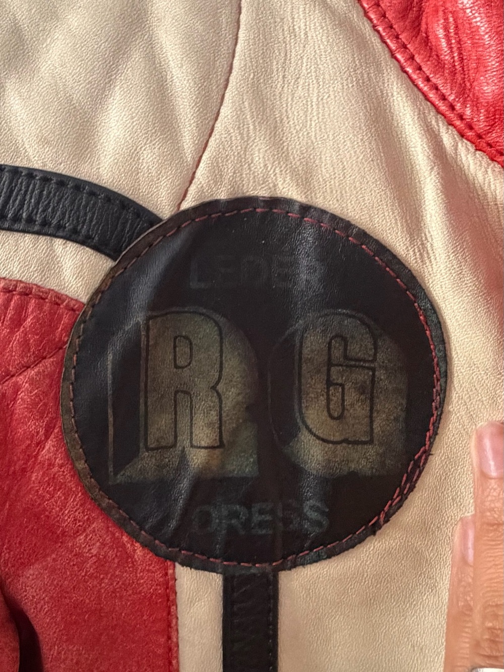One of a kind Red, White and Black Vintage Racing Moto Leather Jacket - Picture 3 of 5